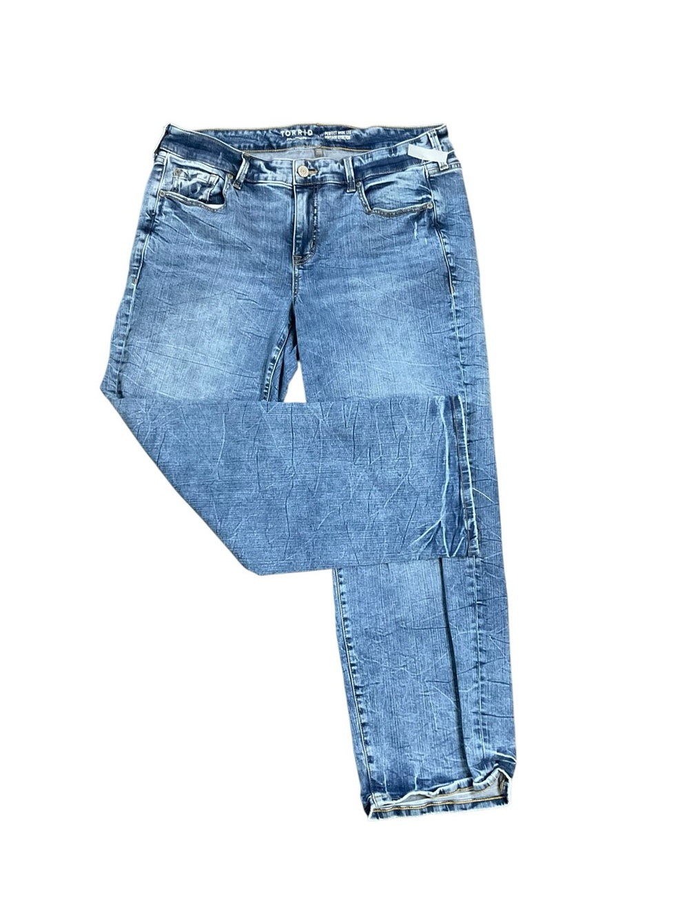 Torrid Perfect Wide Leg Vintage Stretch Distressed Light Blue Straight-Leg Jeans - Picture 7 of 8